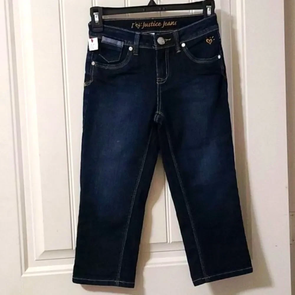Justice Girls Crop Jeans Size 10 Blue Stretch Denim Ankle Pants School Everyday